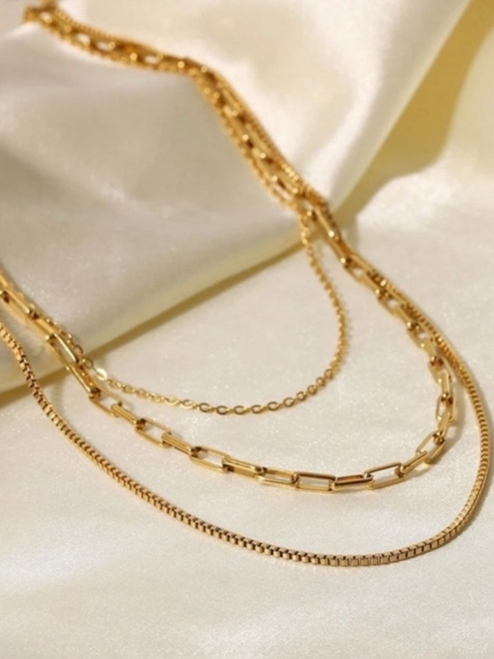 Gold Plated Stainless Steel 1pc Multi-Layered Chain Necklace - Picture 2 of 3